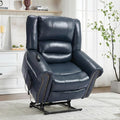 Genuine Leather Power Lift Recliner Chair Lazy Boy Recliner Chair with Charging Ports for Living Room Theater Seating Electric Single Sofa with Round Armrest Blue