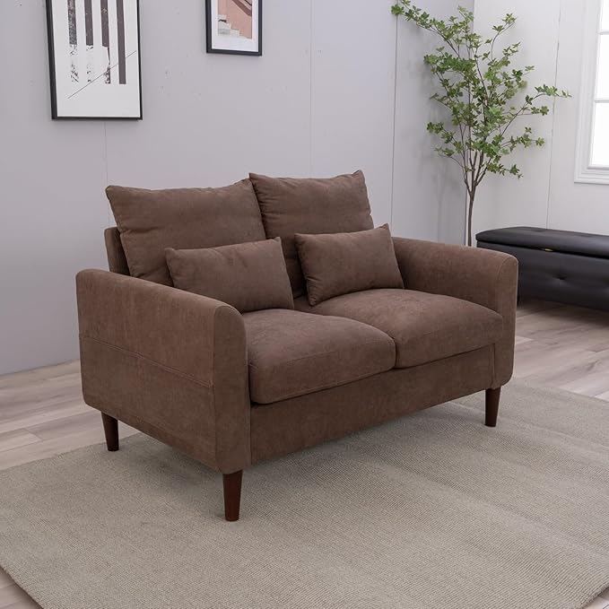 Panana Convertible Sectional Sofa CouchL-Shaped 2 or 3-Seat Sofa Sectional with Reversible Ottoman for Small Living Room Apartment (Brown Linen Fabric 2 Seater ONLY - Curved arms)