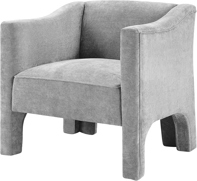 GDFStudio Modern Barrel Accent Chair Upholstered Chenille Armchair with Enclosed Arms 29.9 Inch Cozy Lounge Chair with Foam Cushion Compact Accent Seating for Living Room Reading Nook Grey