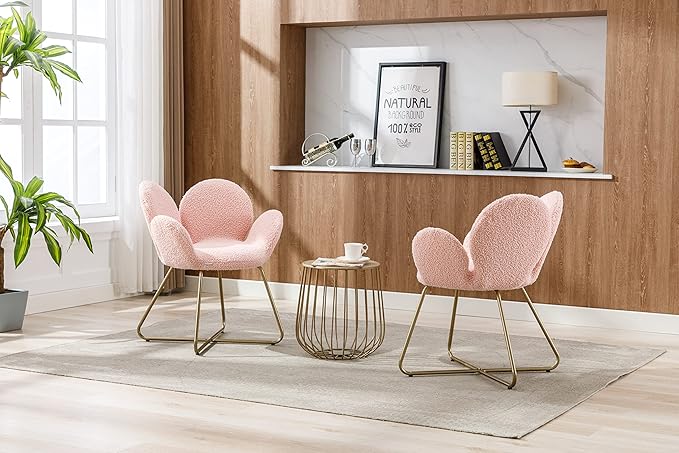 Modern Velvet Accent Chair Comfy Cute Upholstered Vanity Desk Chair w/Metal Legs Soft CushionArmchair for Living Room 2PC/Set