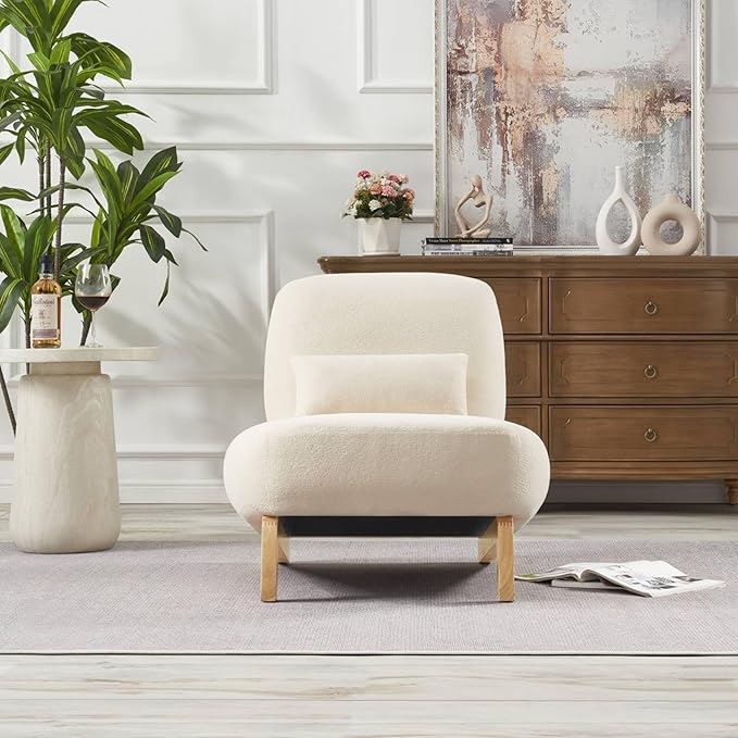 Modern Armless Accent Chair Soft Padded Boucle Fabric Lounge Chair for Living Room Bedroom Home Office – Contemporary Sherpa Accent Chair 32.48 W x 28.93 D x 28.74 H White
