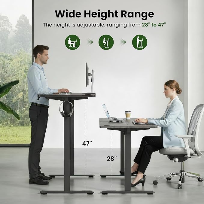 Casaphoria 55 x 24 inches Electric Standing Desk Sit to Stand Desk with Memory Height Adjustment Home Office Computer Desk for Writing and Games Grey