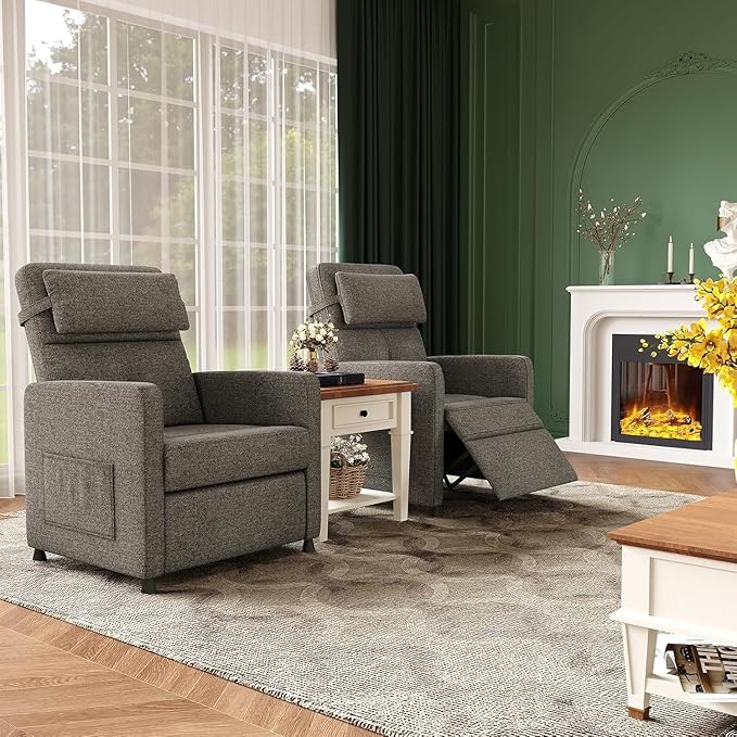 PeakPursuit Power Recliner Chair with Electric Adjustable Back USB Port &amp Side Pockets Single Overstuffed Recliner Chair for Living Room Bedroom or Home TheaterBrown
