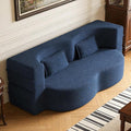 2 in 1 Convertible Compressed Sofa Bed 54'' Modern Boneless Loveseat Sleeper in a Box Floor Mattress Futon Couch No Assembly Needed Space Saving Blue 2 Pillows Full for Small Living Room
