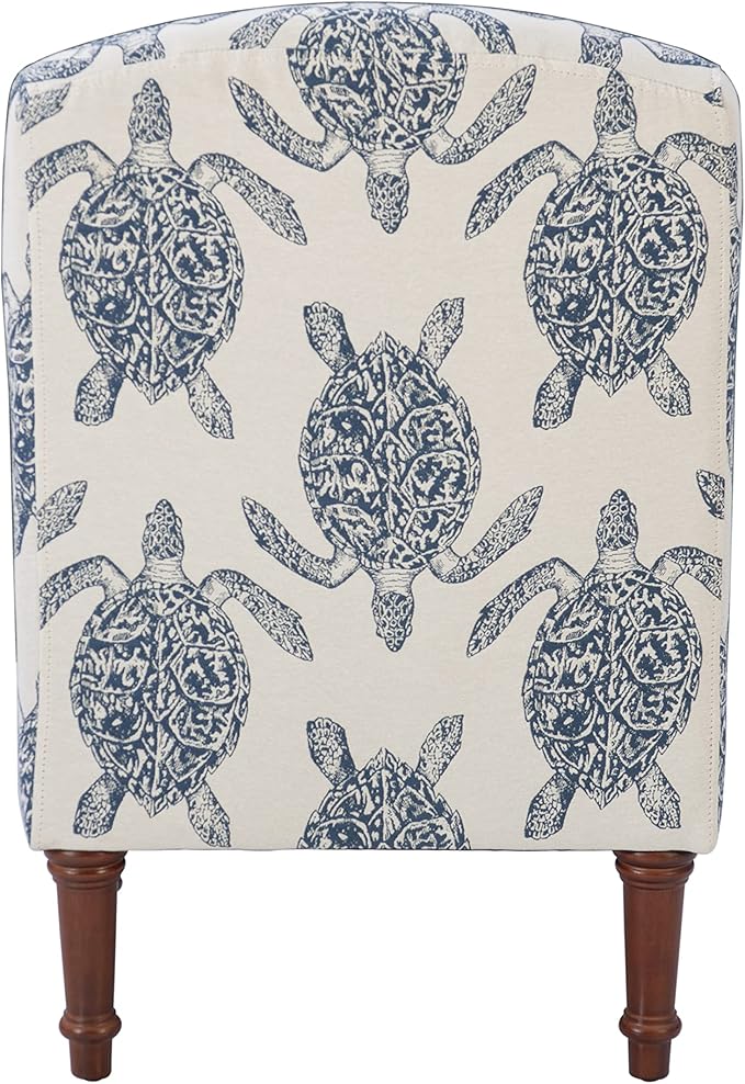 Powell Company Powell Markay Accent Chair 25W x 18.75D x 35H Ivory with Blue Sea Turtle Pattern Traditional Coastal Upholstered Armless 275 lbs Max Weight Indoor Use