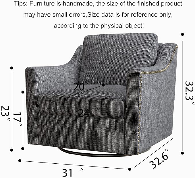 Upholstered Swivel Barrel Chair 31 Wide Modern Fabric Ergonomics Single Sofa Chair Living Room Bedroom Accent Chair Comfy Club Swivel Chair (Cotton Linen Dark Grey)