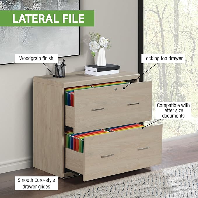 OSP Home Furnishings Alpine 2-Drawer Vertical File with Lockdowel Fastening System 30 inches Wide Norwegian Alder Finish