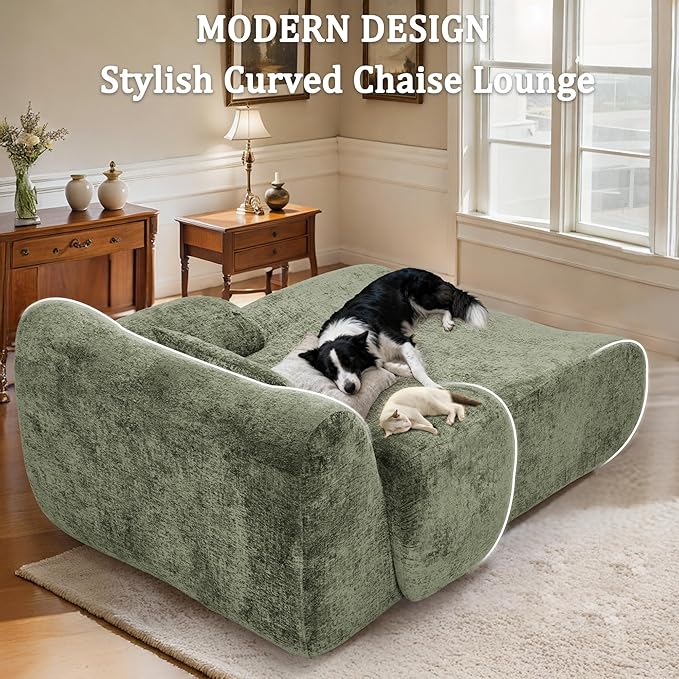 66 Inches Oversized Chaise Lounge Indoor No Assembly Required Single Sleeper Sofa Chair with Lumbar Pillow Upholstered Boneless Sofa Bed for Living Room Bedroom