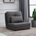 HOMCOM Convertible Flip Chair Floor Lazy Sofa Folding Upholstered Couch Bed with Adjustable Backrest Metal Frame and Pillows for Living Room Bedroom Dark Grey