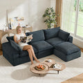 L Shaped Couch Convertible 109 Modular Cloud Couch with Ottoman 3 Seater Upholstered Sectional Sofa Plush Corduroy Boneless Sofa for Living Room Bedroom and Apartment Dark Grey