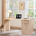 JXQTLINGMU 60 Modern Executive Desk with Storage Wood Home Office Desk with Drawer &amp Cabinet Fluted Computer Writing Desk for Study Living Room Bedroom Oak