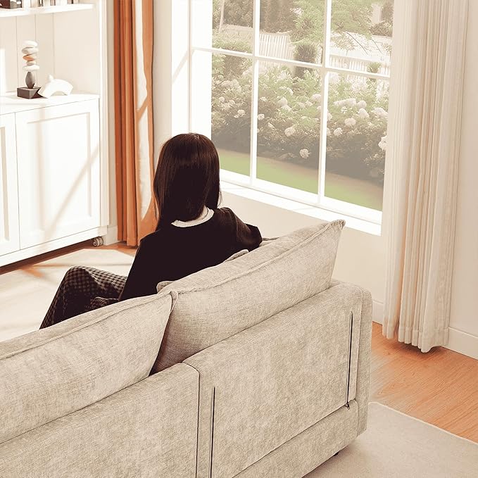 Homy Casa 102 Inch L Shaped Couch Set3-Seat Sectional Sofa with Chaise Comfortable Chenille Fabric Removable Cushions Ottoman DIY CombinationModern Design for Living/Family Room (Coffee)