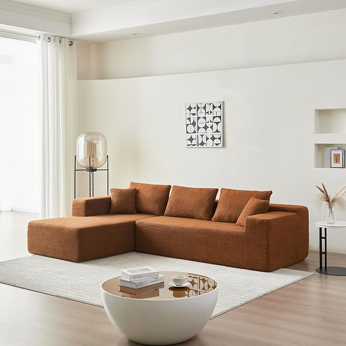 104.3'' L Shaped Sofa Sherpa Fabric Sectional Sofa 3 Seat Modern Upholstered Corner Couch with 2 Pillows Left Hand Lounge for Living Room Office