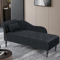 60 Modern Velvet Chaise Lounge Indoor Upholstered Chair with Left Armrest and Lumbar Pillow Button Tufted Lounge Sofa for Living Room Bedroom Office Mini Chaise Longue Sofa (Black)