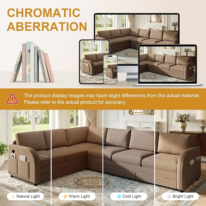 115.2 L Shaped Couch Bed Sectional Couches for Living Room Teddy Fabric Sleeper Sofa Bed with Pull Out Couch Convertible Sectional Couch with Charging Station &amp Side Pocket Brown