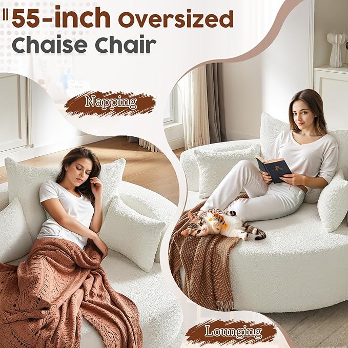 Antetek 360-Degree Swivel Accent Chair Oversized Modern Comfy Chenille Round Swivel Chaise Lounge Sofa Chair with Backrest Cushion &amp 2 Throw Pillows for Living Room Bedroom Office Beige