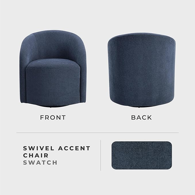 Lexicon 360 Degree Swivel Accent Chair Boucle Fabric Arm Chair with Metal Swivel Base and Sloped Arms for Living Room/Bedroom/Office Blue