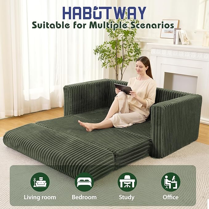 HABUTWAY Folding Sofa Bed 2 in 1 Convertible Sleeper Chair with Armrest Portable Fold Out Chair Bed Comfy Floor Couch Multi-Functional Lazy Sofa for Living Room Bedroom Dorm Home Office Green