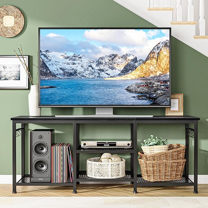 YGEOMER 55 Inch TV Stand for Bedroom Entertainment Center for Living Room Black