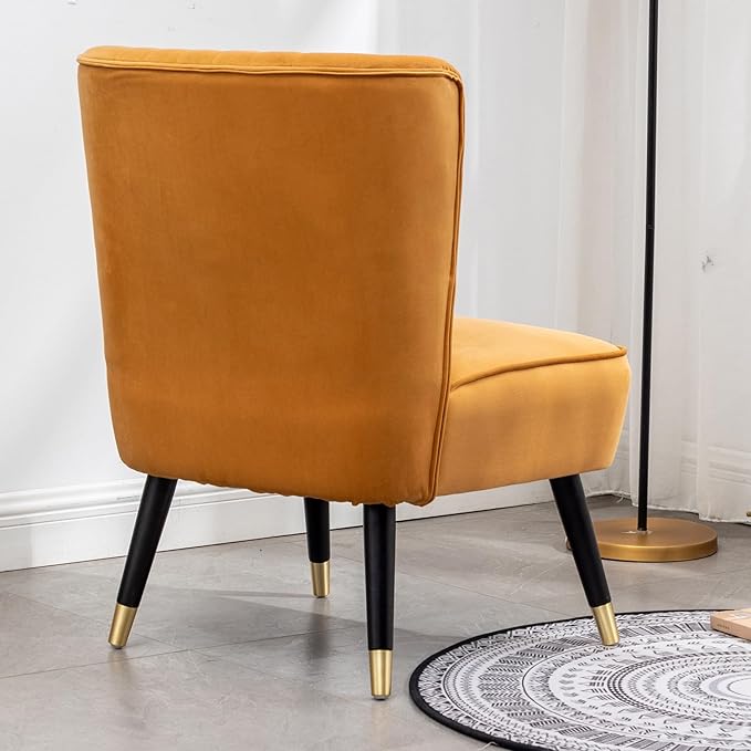 Modern Velvet Accent Chairs Reading Chair Cozy Curved Wingback Leisure Chair Upholstered Single Sofa Chair for Living Room Dining Room Bedroom Dressing Table Office (Gold)
