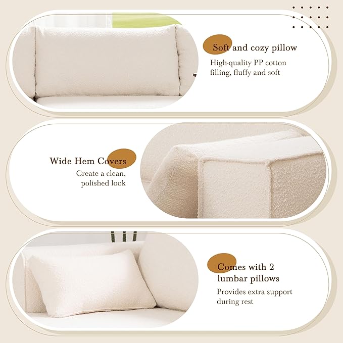 112 Modular Sectional Cloud Couch with Left Facing ChaiseBoneless Compressed Sofa Couch SectionalBoucle FabricIncludes Side Table and PillowsNo Assembly NeededWhite