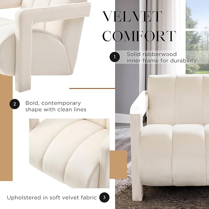 Roundhill Furniture Velmor Contemporary Velvet Accent Armchair Ivory