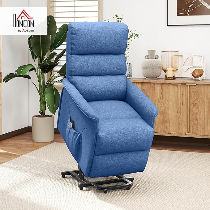 HOMCOM Power Lift Recliner Chair for Elderly Easy Assembly Fabric Lift Chair for Adults Recliner Sofa with Remote Control Side Pockets for Living Room Blue