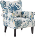 BELLEZE Modern Accent Chair High Back Armchair Upholstered Wingback Side Chair Padded Single Sofa with Wooden Legs for Living Room Bedroom - Green Blue Floral