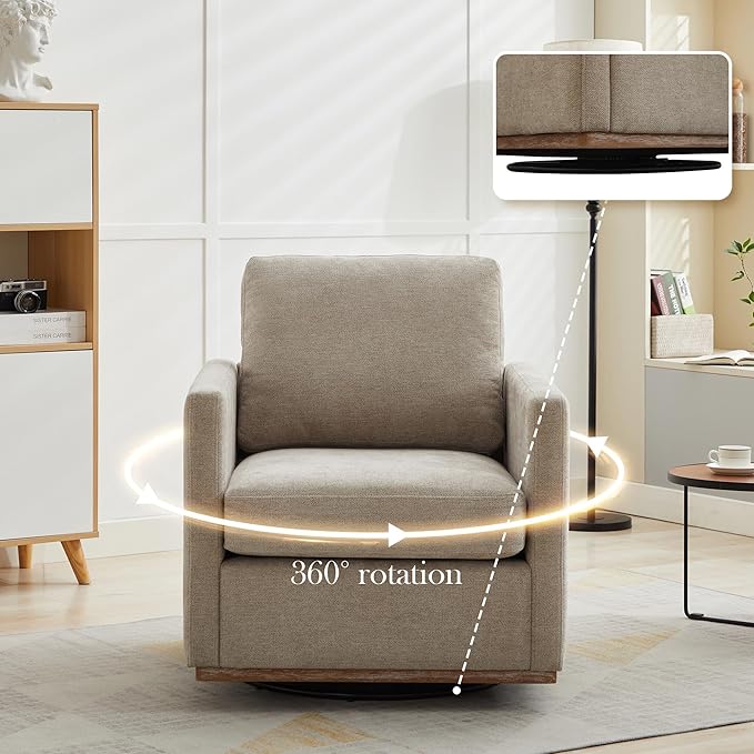 Aoiy &amp Wifon 30.7 W Swivel Accent Chair Set of 2 Mid Century Modern Swivel Chairs for Living Room Comfy Small Accent Chair Wavy Chenille Taupe