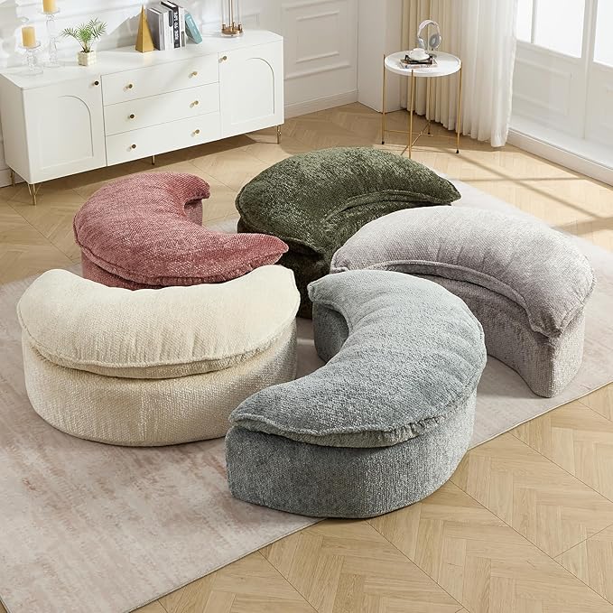 Round Oversized Lounge Chair with Ottoman - Cloud Comfy Boneless Sofa Chair for Living Room Relaxation (Light Grey Chair and Ottoman)