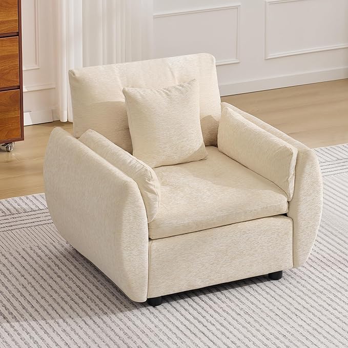 30 Single Modular Cloud Sofa Accent Chair Deep Seat Tufted Chenille Armchair Sectional Sofa for Living Room Beige