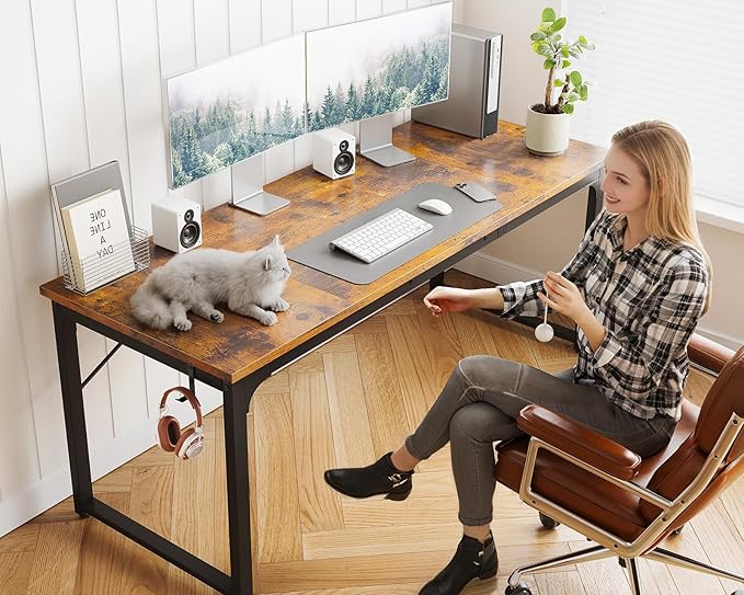 Coleshome 63 Inch Computer Desk Modern Simple Style Desk for Home Office Study Student Writing Desk Vintage