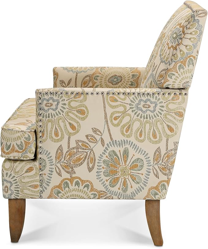 Beige Accent Chair for Living Room Modern Armchair Withbirch Wood Legs Comfortable Single Sofa for Bedroom Study Office