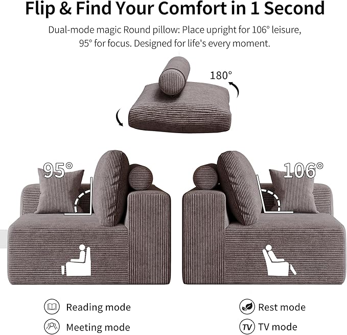109 Modular Sectional Sofa with Ottoman - U Shaped Oversized Deep Seat Cloud Boneless Couch for Living Room Corduroy Fabric No Assembly Required (Brown 2 Ottoman)