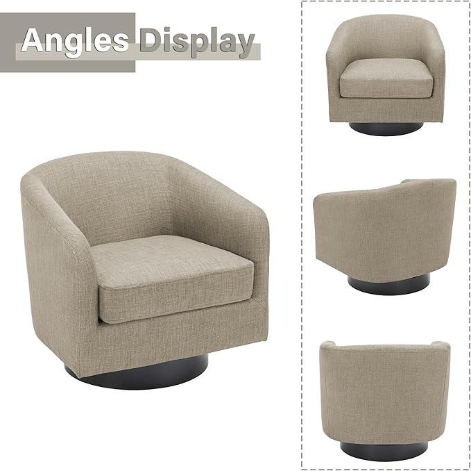 Lumibee Swivel Accent Barrel Chairs Upholstered Comfy Swivel Round Barrel Chair 360° Rotation Single Sofa Club Armchair for Living Room Reading Room Bedroom Light Brown