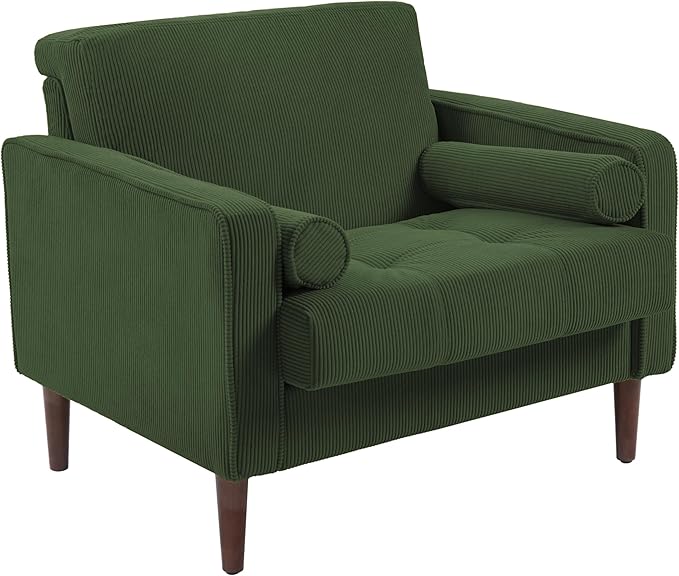 UIXE Accent Chair Corduroy Fabric Upholstered Armchair for Living Room Comfy Arm Chair Single Sofa Bedroom Reading Seat with Solid Wood Legs - Green