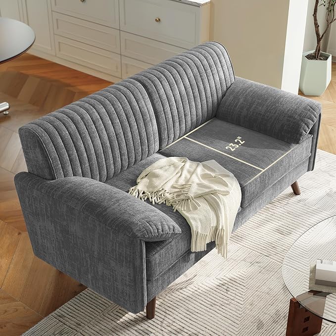 ONBRILL 64.5 Loveseat Sofa Chenille Loveseat Couch for Living Room 23.2 Deep Seat Love Seat with Padded Arms Comfy Modern Small Couches for Bedroom Small Spaces Dorms Office Grey
