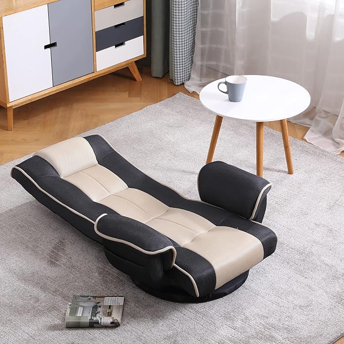 360 Degree Swivel Floor Chairs for Adults Gaming Floor Chair with Back Support 14 Angles Adjustable Comfortable Floor Lounge Chair Folding Video Game Chairs Office Bedroom 201(Grey)