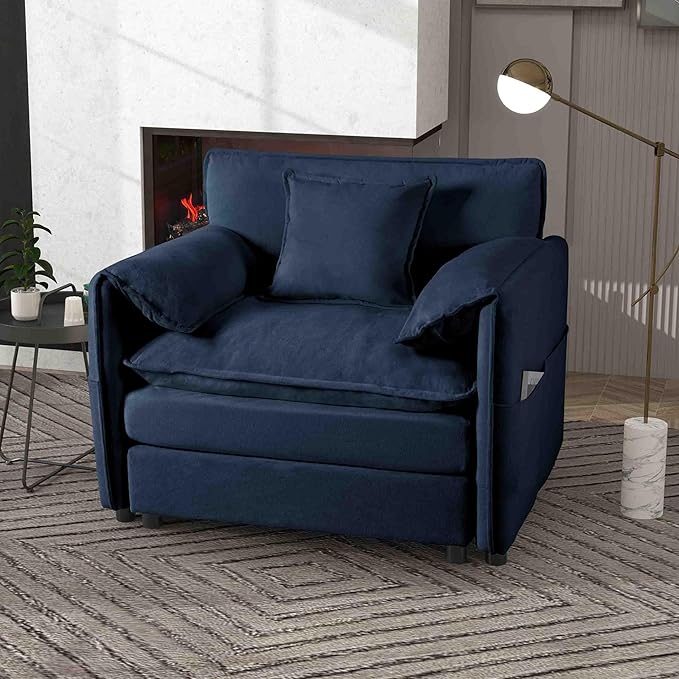 Modular Oversized Sofa Chair - 41.73 Chenille Upholstered Armchair w/Removable Pillow &amp Storage Pockets Heavy Duty 800lbs Capacity DIY Sectional for Living Room &amp Apartment (Blue)