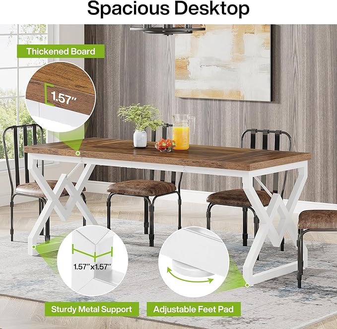 Tribesigns 63 Inch Executive Desk Large Office Desk with Metal Frame Ergonomic Writing Desk Computer Workstation Modern Wood Computer Desk for Home Office Easy Assembly (Brown+White)