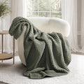 EVERGRACEHOME Chunky Chenille Knit Throw Blanket for Couch Soft Luxurious Moss Stitch Blankets for Bed Cozy Decorative Farmhouse Knitted Throws for Sofa Dried Thyme Green 50 x 60