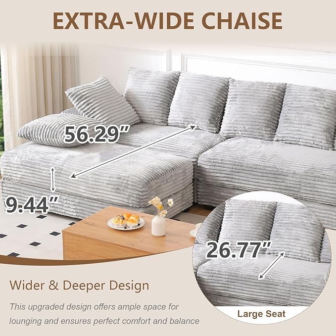 Sectional Sofa with Storage OttomanModern Cloud Couch with Deep Seat Modular Sectional Couches for Living Room Apartment Office