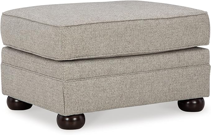 Signature Design by Ashley Gaelon Transitional Rectangular Upholstered Ottoman with Bun Legs Light Brown