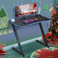 HKLGorg Gaming Desk Computer Desk Z Shaped Gaming Table Writing Modern Ergonomic Racing Style Home Office Table Workstation Carbon Fiber Headphone Hook for Men Boyfriend Female Gift (Blue 39)