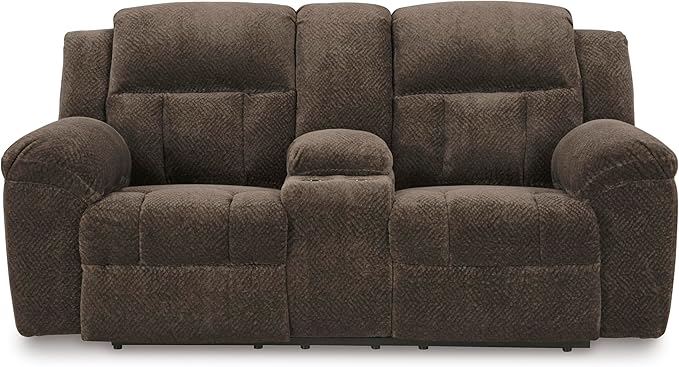 Signature Design by Ashley Frohn Modern Manual Double Reclining Loveseat with Console Storage and Cup Holders Dark Brown