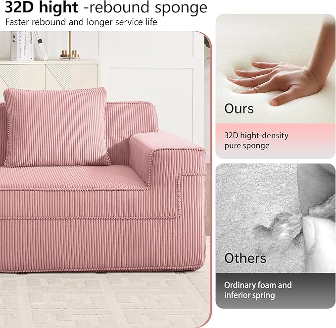 153.5 Boneless Sectional Couch for Living RoomCorduroy Cloud Sofa with Deep Seats and Wide Armrests Memory Foam Sofa 4 Seater Pink Sofa for Apartments