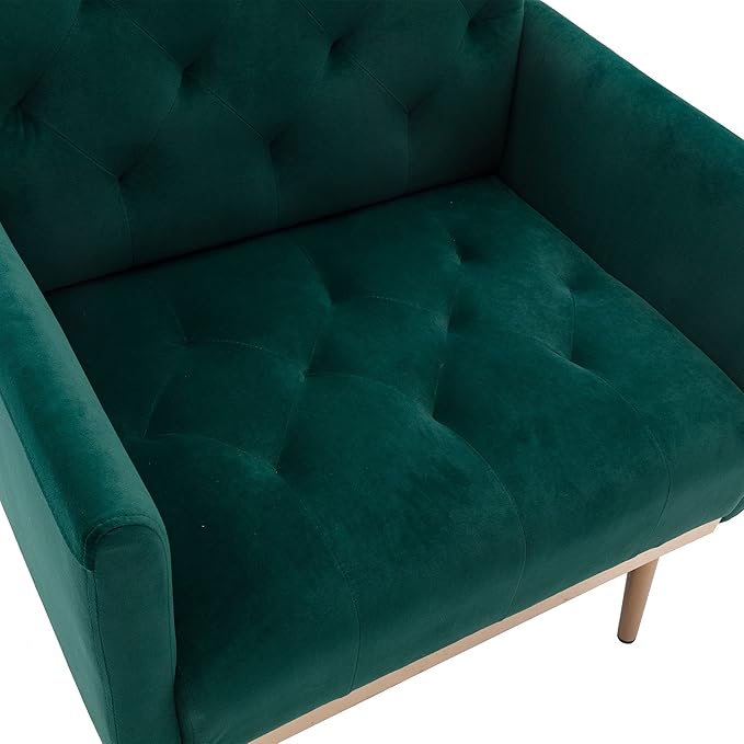 Modern Accent Chair Upholstered Single Sofa Arm Chair for Living Room and Bedroom Upholstered Comfy Armchair Chair with Solid Tapered Metal Legs (Green)