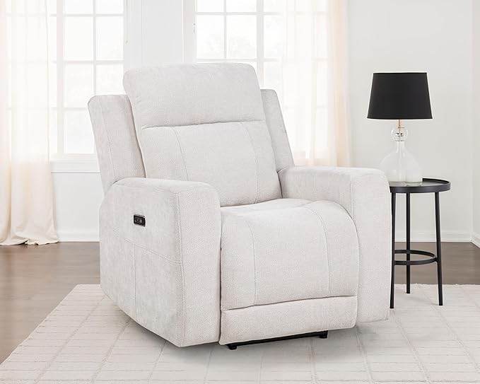 Coaster Home Furnishings - Kennett - Chenille Upholstered Power Recliner Chair with Push-Button Mechanism Built-in Ports Padded Headrest - Living Room - Ivory - 610153P