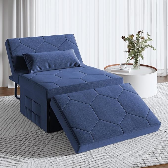 4 in 1 Sleeper Chair Convertible Sleeper Sofa with Ottoman Ottoman Bed for Adults Sofa Bed with Adjustable Backrest for Living Room Apartment Office Jean Blue