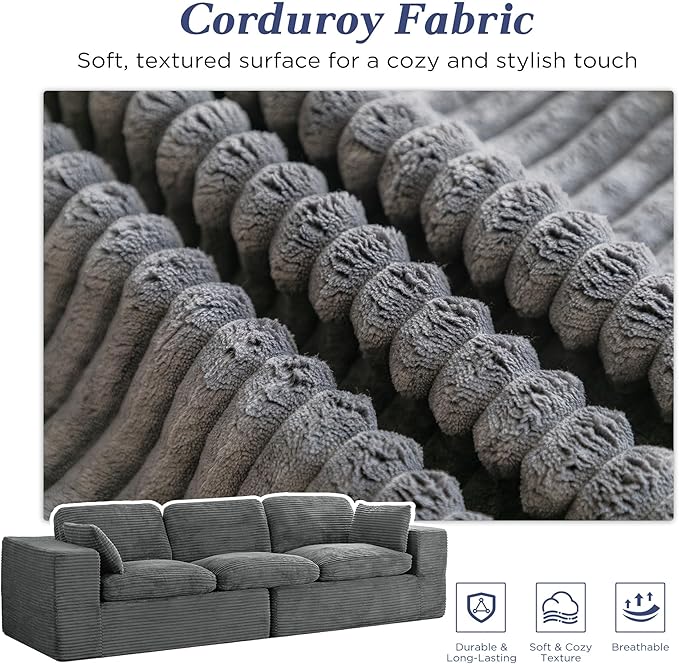 Esright 110 Oversized Sofa for Living Room Cloud Boneless Couch with Fluffy Seat Cushions 3 Seater Upholstered Floor Sofa No Assembly Required Grey